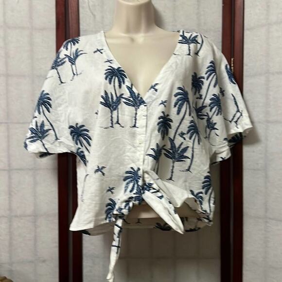 DESMOND &‎ DEMPSEY X H&M LINEN BLEND KNOT FRONT BLOUSE SIZE S - Picture 1 of 4